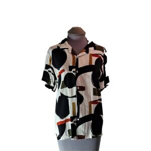 Denim & Flower "Ricky Singh" Size M Women's Button Up Short Sleeve Shirt